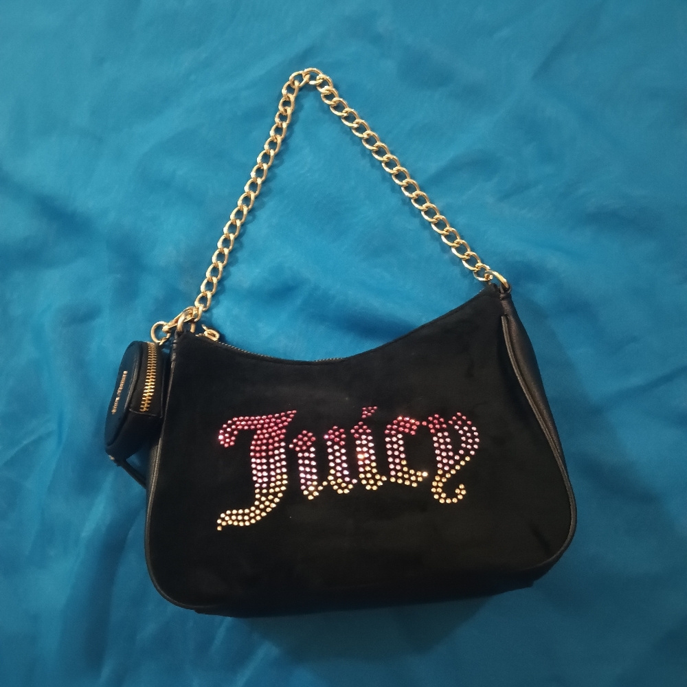 Juicy Couture Black Bag with Gold Chain and Pink Accents